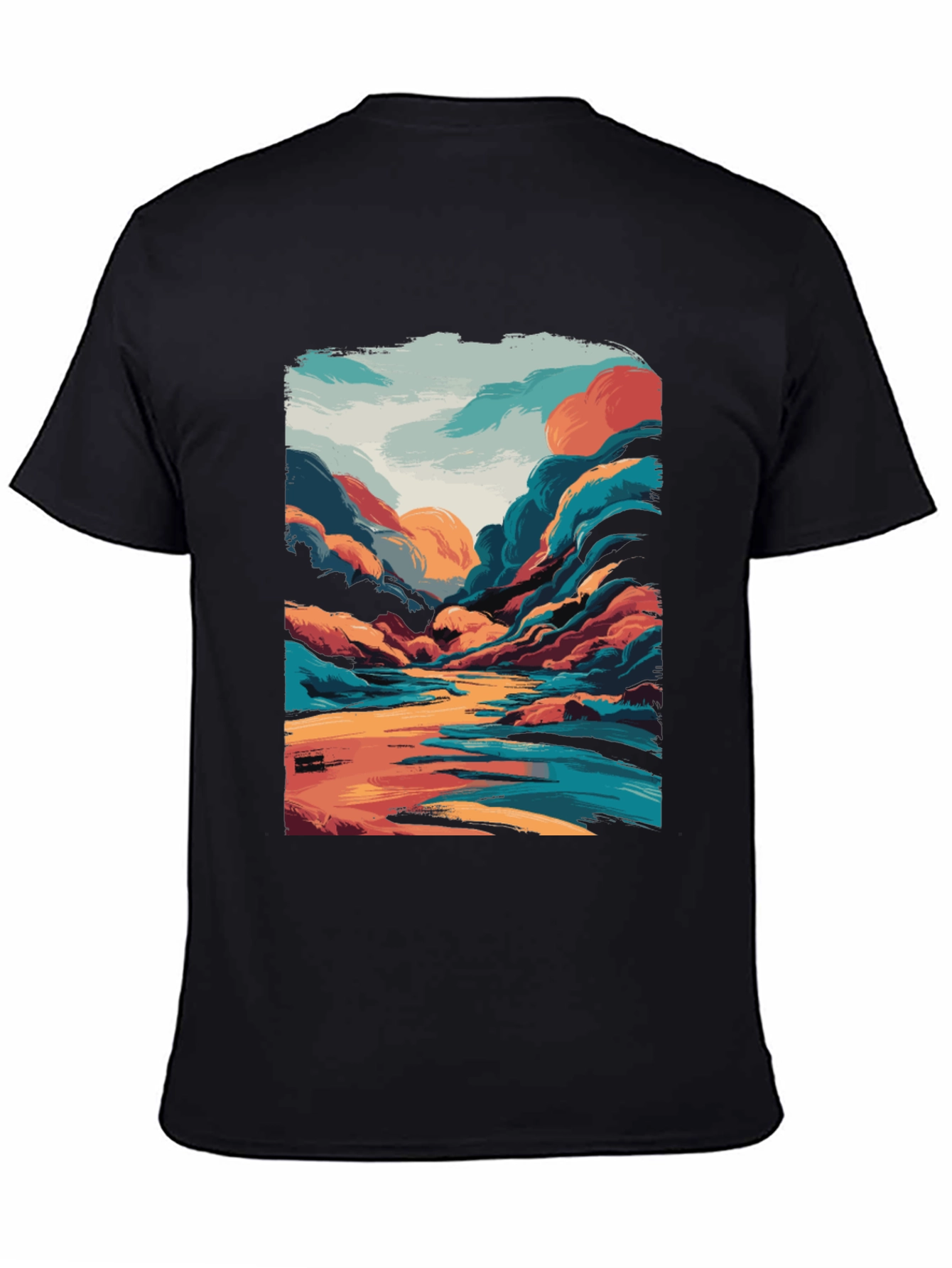 Black Vivid Landscape Graphic Tee - Artistic Comfort view 4