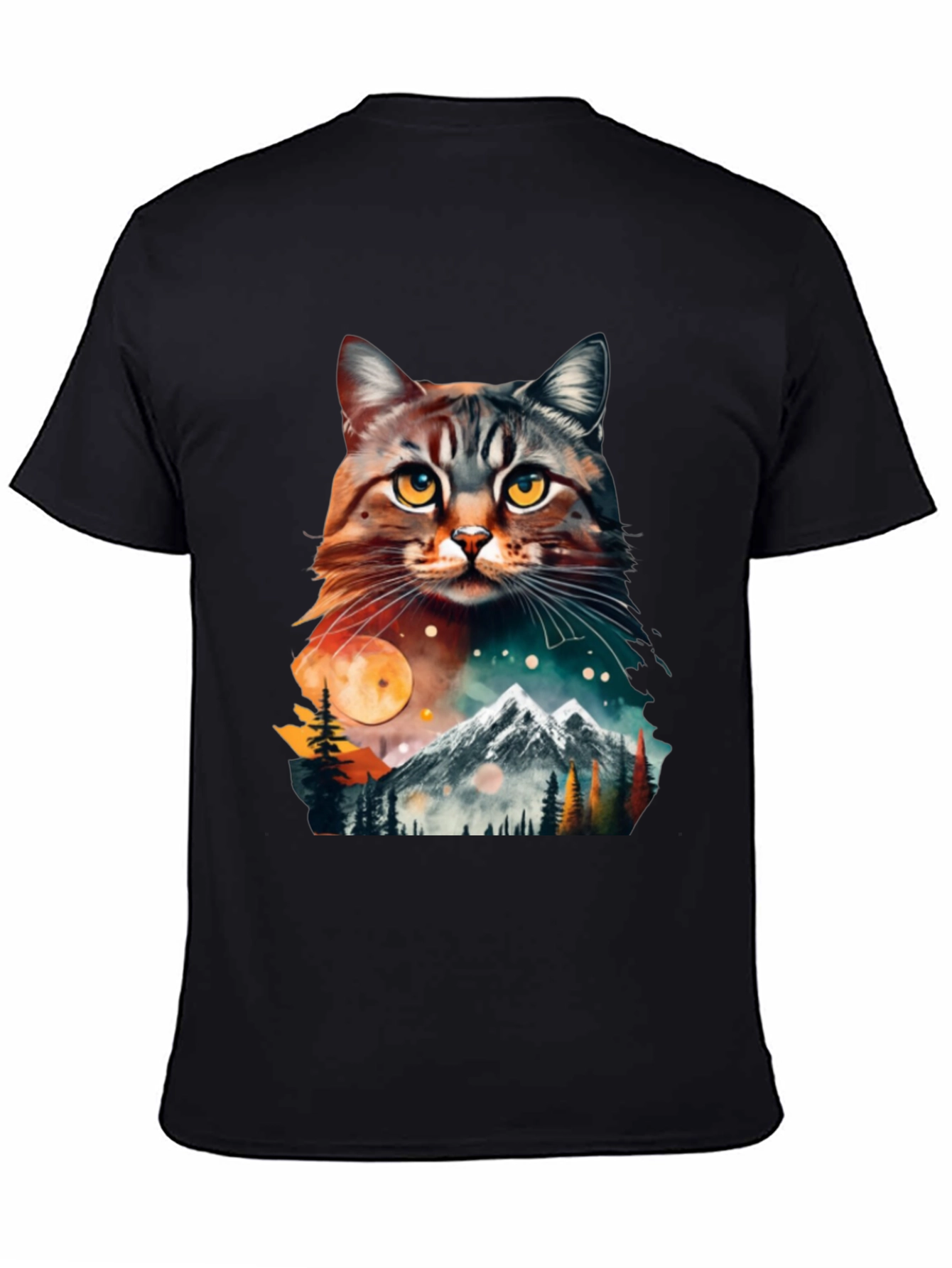 Black Cat & Mountain Graphic Tee - Unique Nature Design view 4