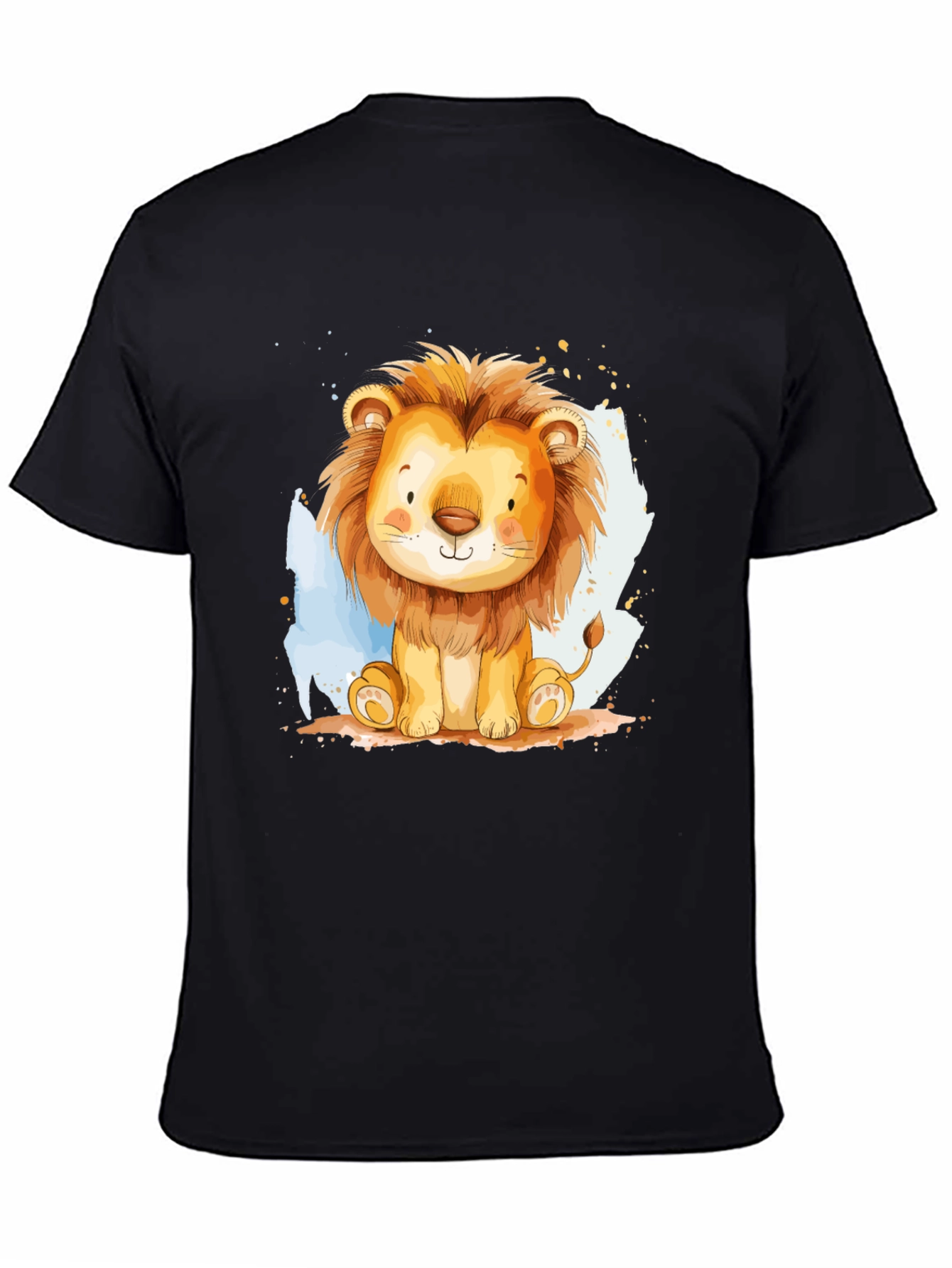 Black Cute Lion Graphic Tee - Black Cotton T-Shirt view 4