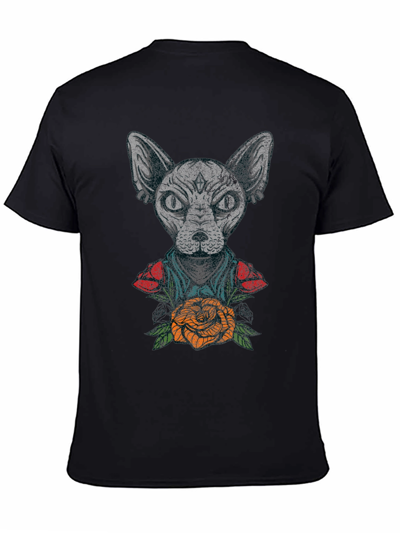 Black Sphynx Cat Tattoo Graphic T-Shirt view 4