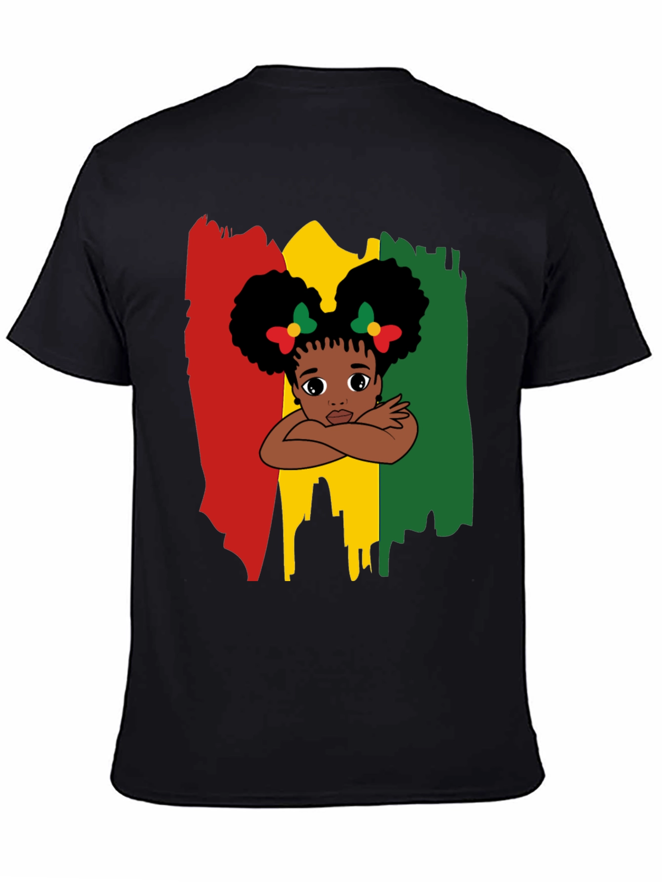 Black Cute Girl Afro T-Shirt - Red Yellow Green view 4