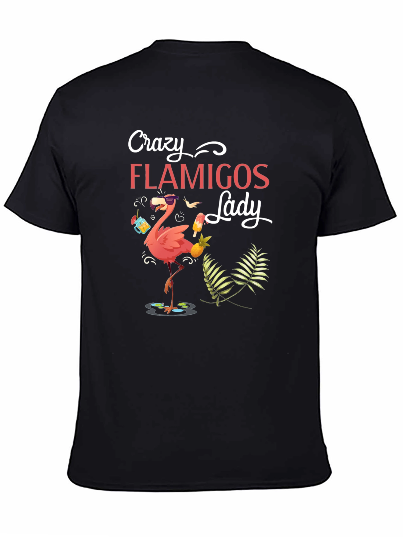 Black Crazy Flamingos Lady T-Shirt view 4
