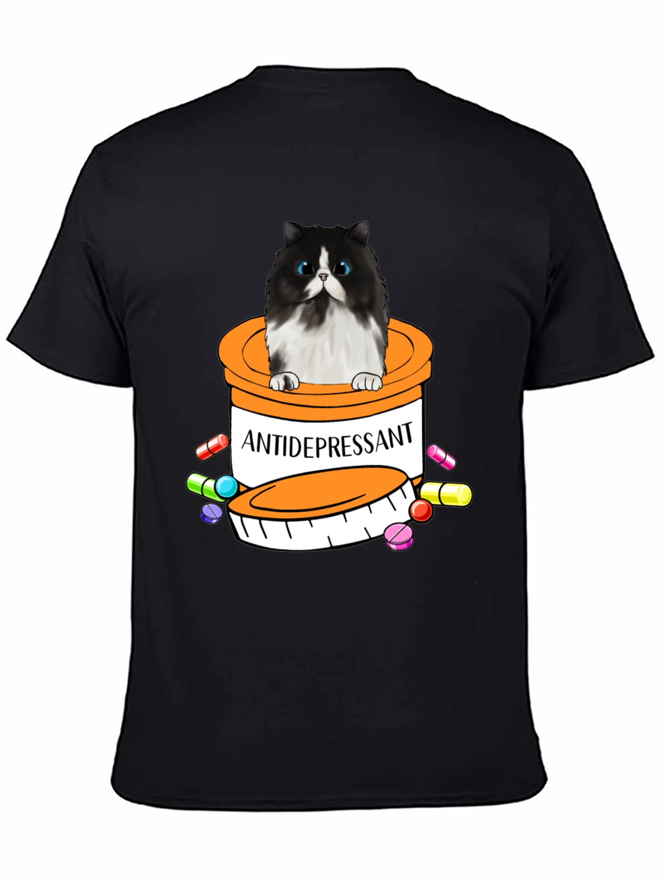 Black Antidepressant Cat T-Shirt - Funny Novelty Tee view 4