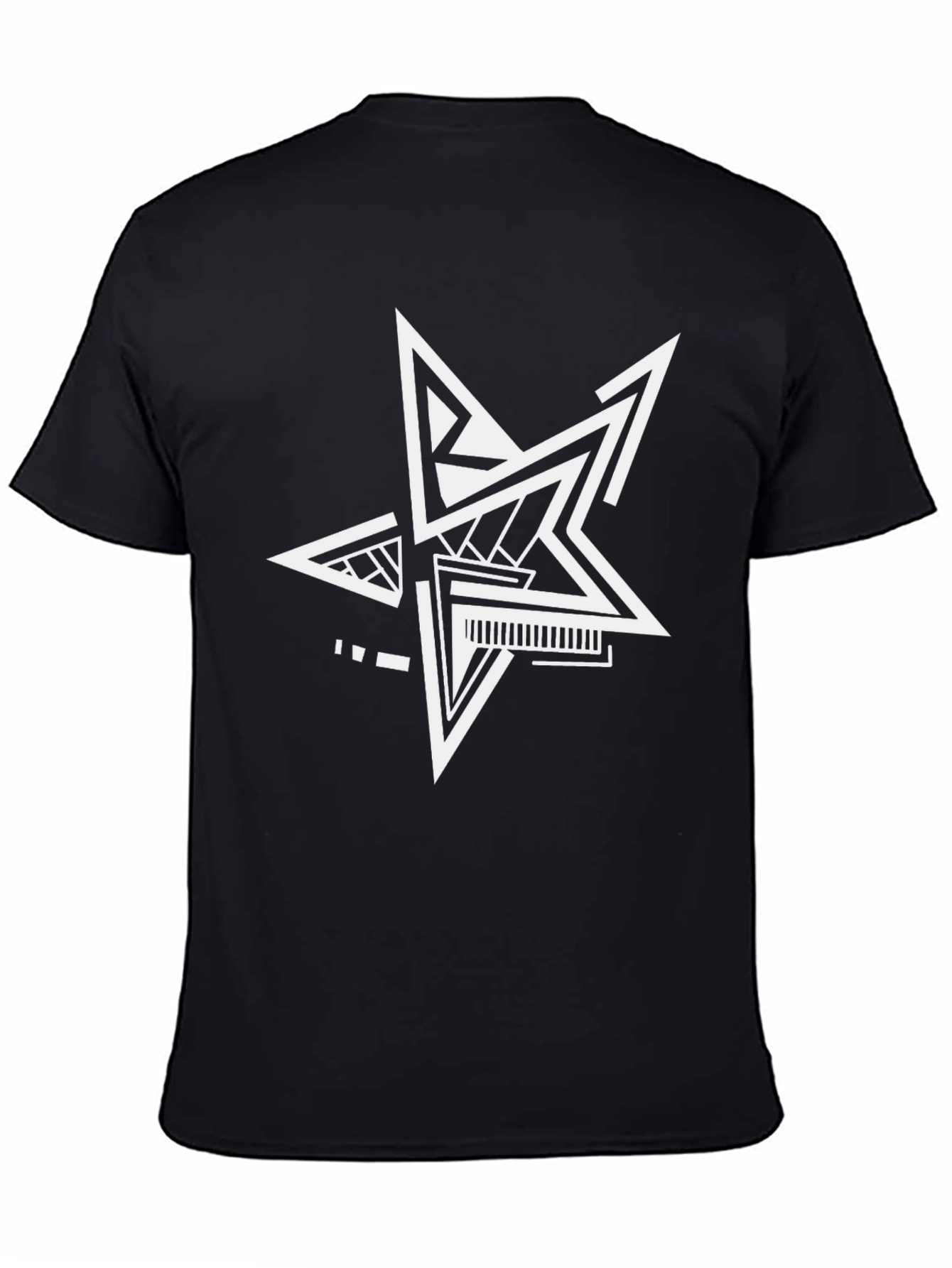 Black Modern Geometric Star T-Shirt - Black Cotton Tee view 4