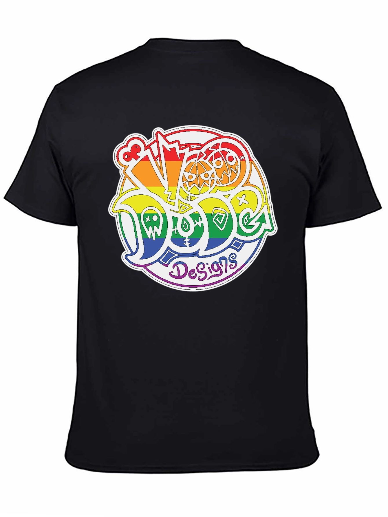 Black Rainbow Doodle Design T-Shirt view 4