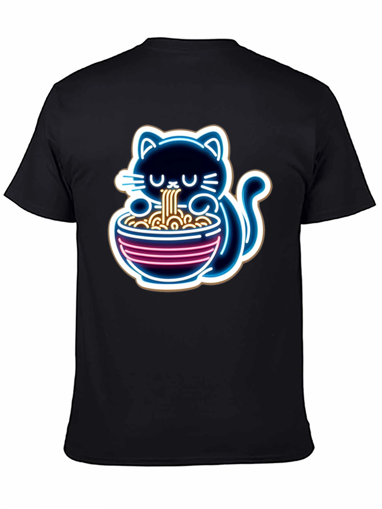 Black Neon Cat Ramen T-Shirt - Unique Graphic Tee view 4