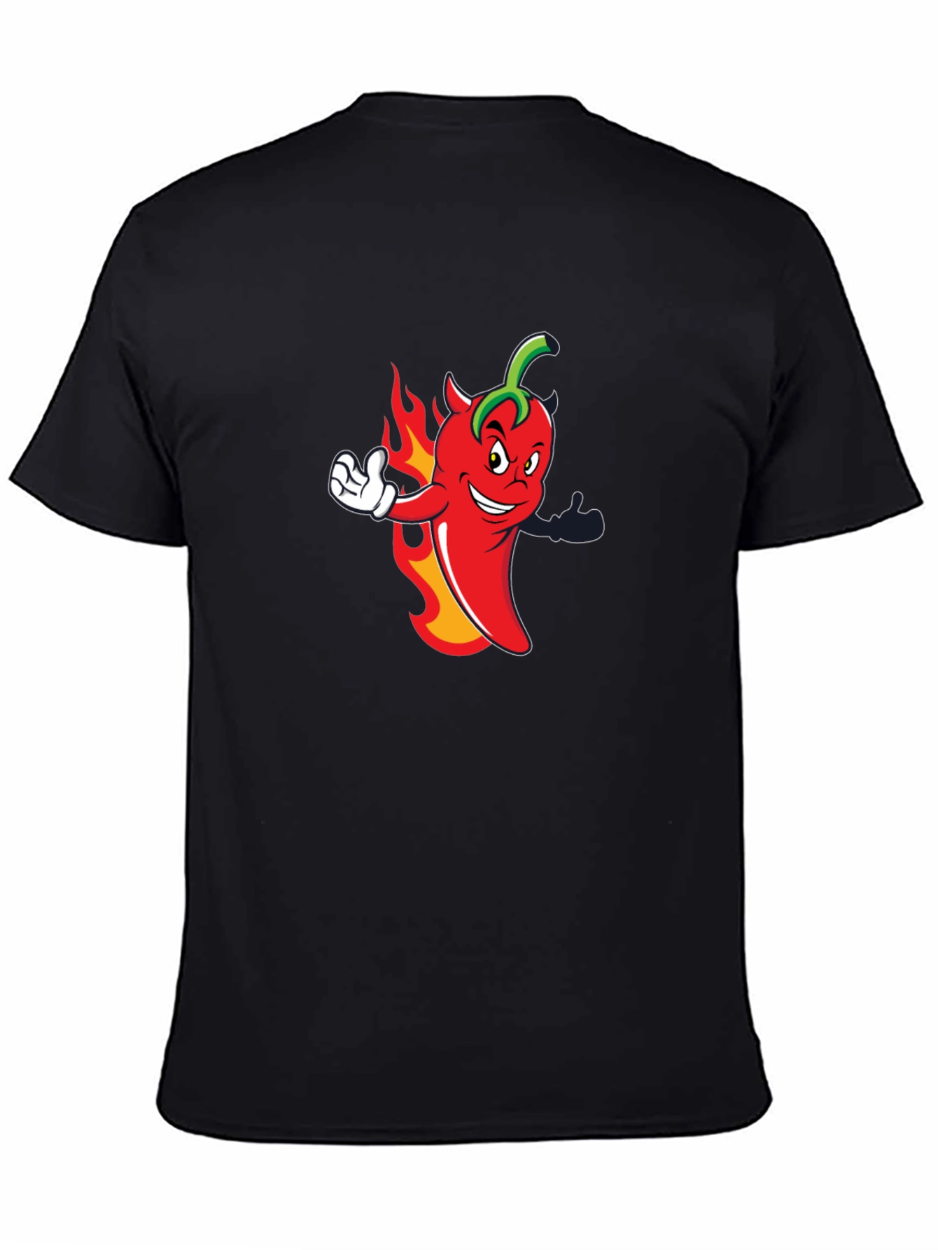 Black Spicy Chili Pepper Cartoon Graphic Black T-Shirt view 4