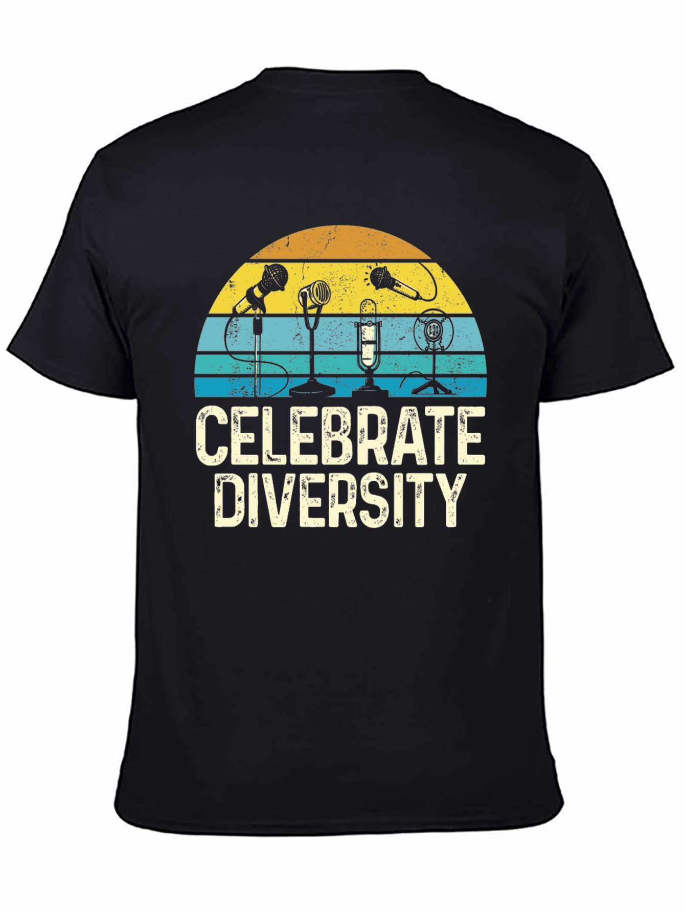 Black Celebrate Diversity T-Shirt: Vintage Microphone Graphic Tee view 4