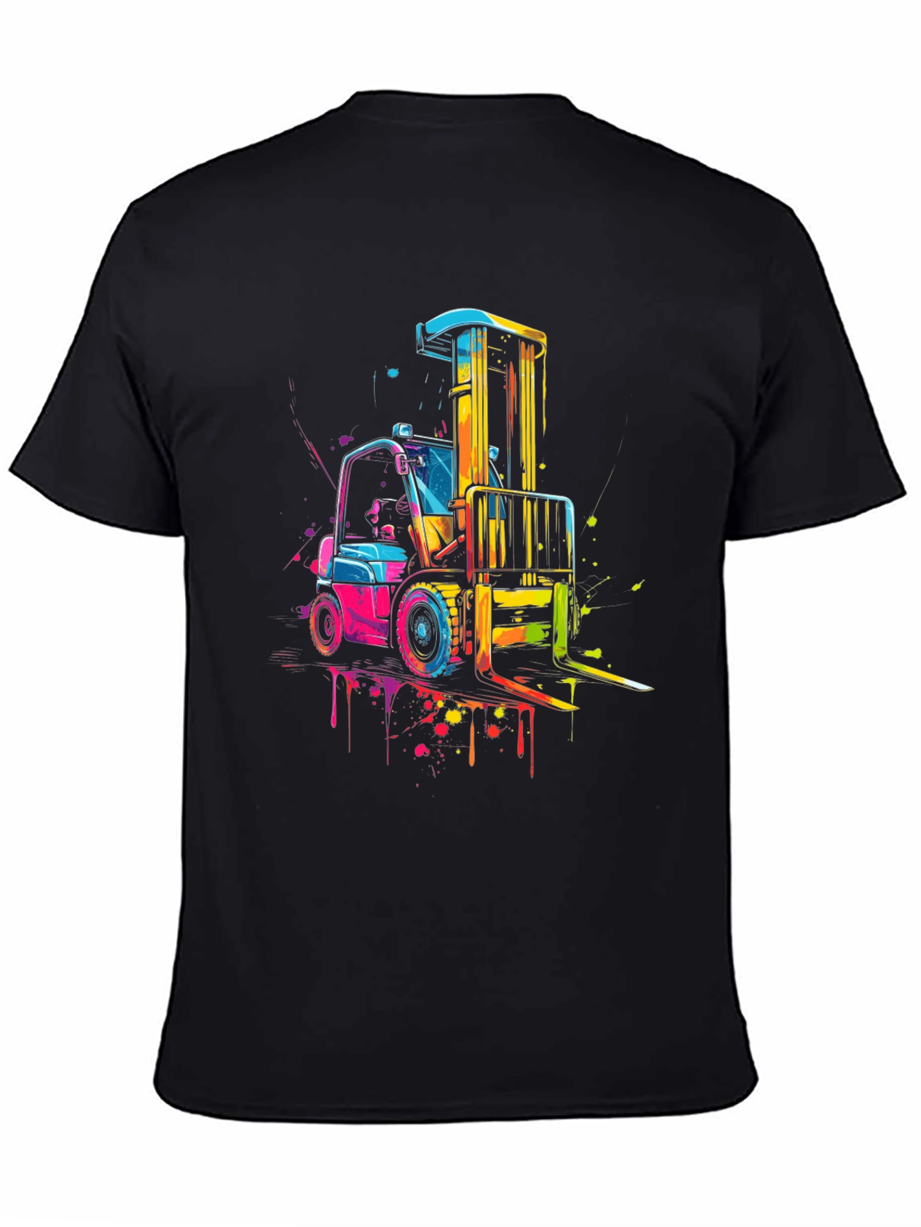 Black Forklift Graphic Tee - Colorful Construction Shirt view 4