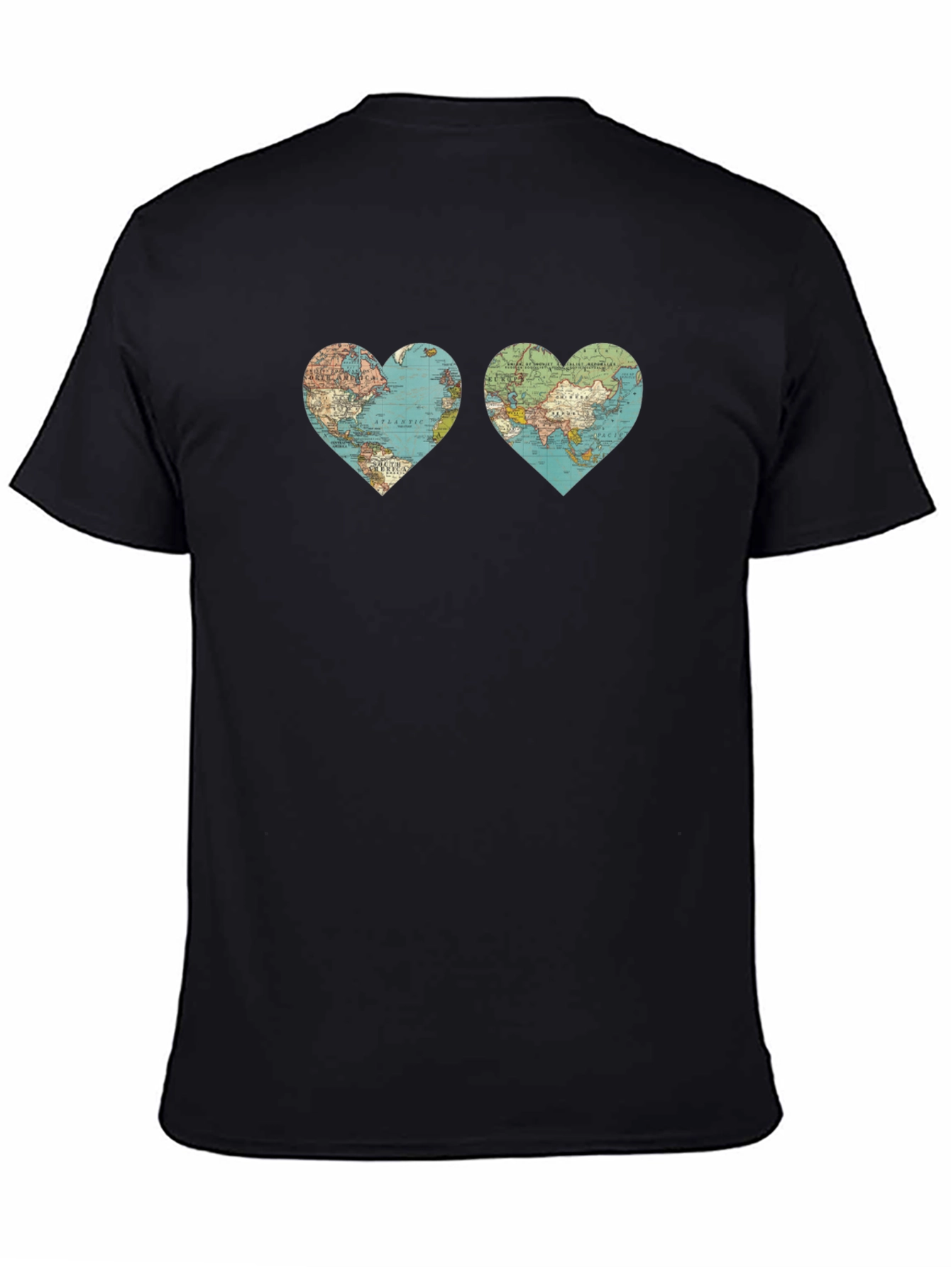 Black World Map Heart Graphic T-Shirt view 4