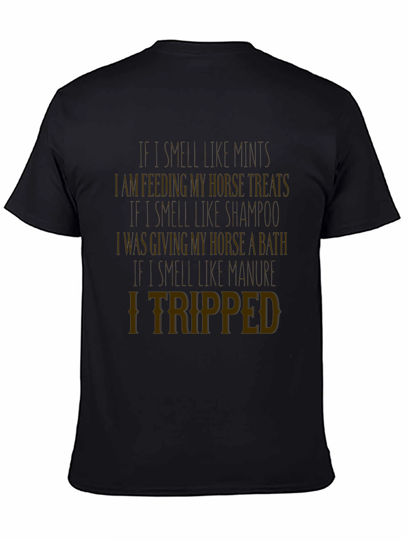 Black Funny Horse Lover T-Shirt: Tripped Manure Tee view 4