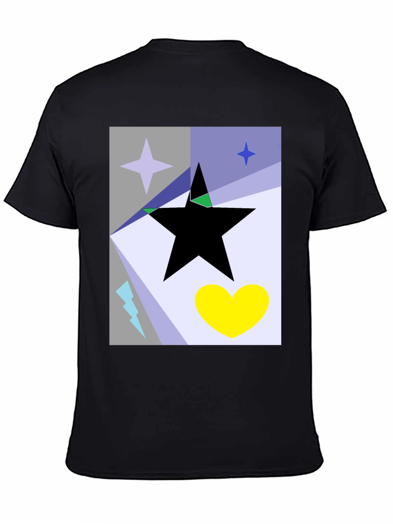 Black Abstract Star Heart Graphic Tee - Black Cotton T-Shirt view 4