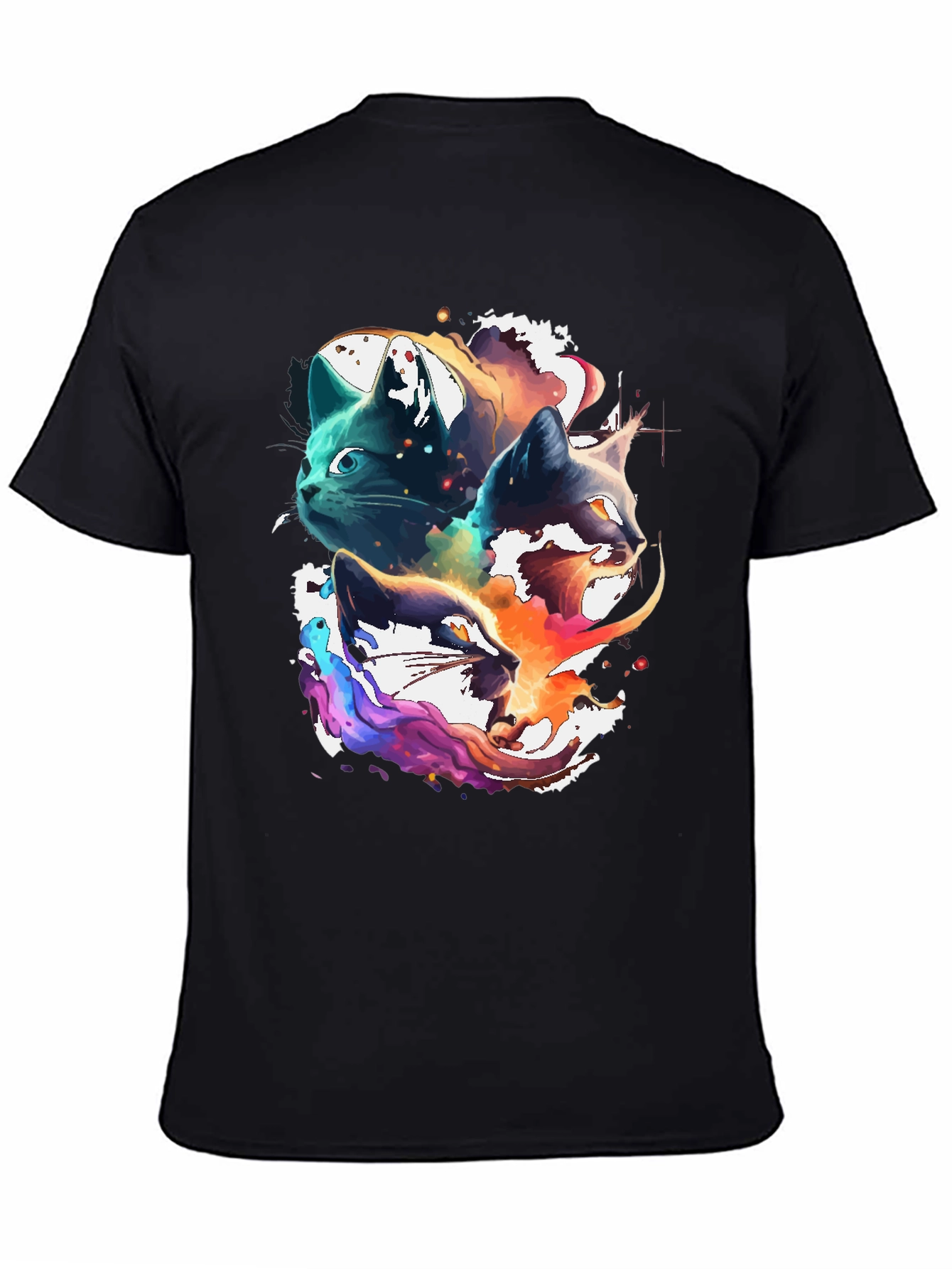 Black Abstract Cat Head Graphic Print Tee view 4