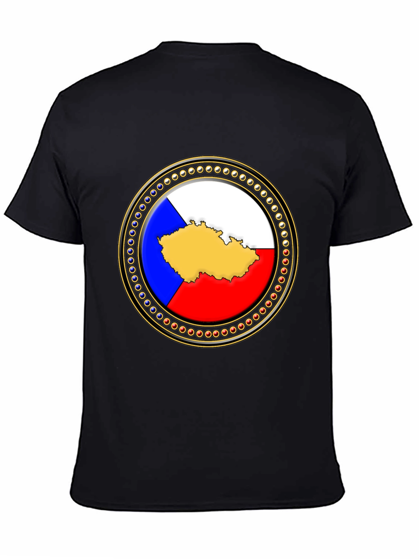 Czech Republic Flag Map T-Shirt - Black Cotton Tee - 4