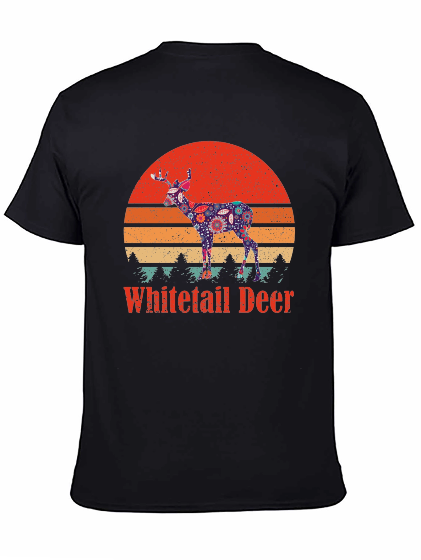Black Vintage Whitetail Deer Graphic T-Shirt view 4