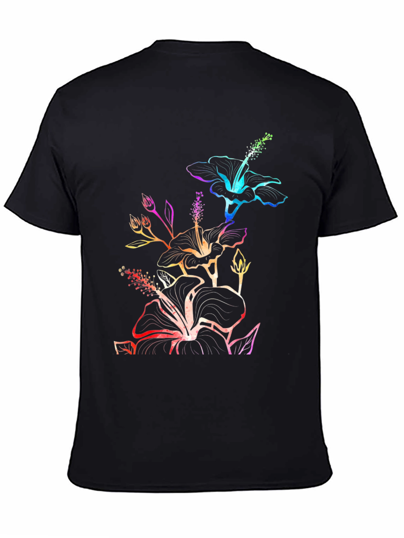 Black Rainbow Hibiscus Black T-Shirt view 4