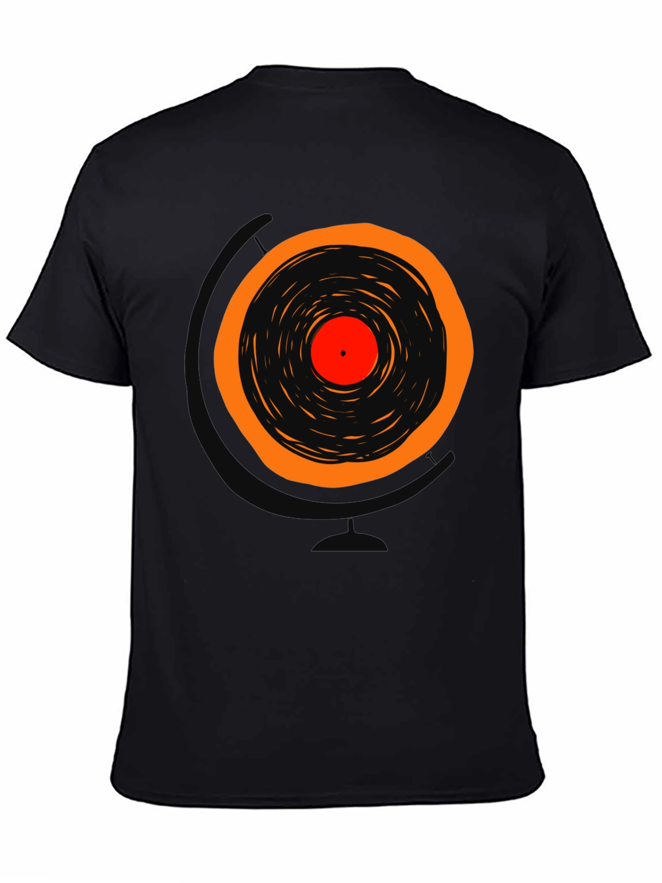 Black Retro Vinyl Record Graphic T-Shirt view 4
