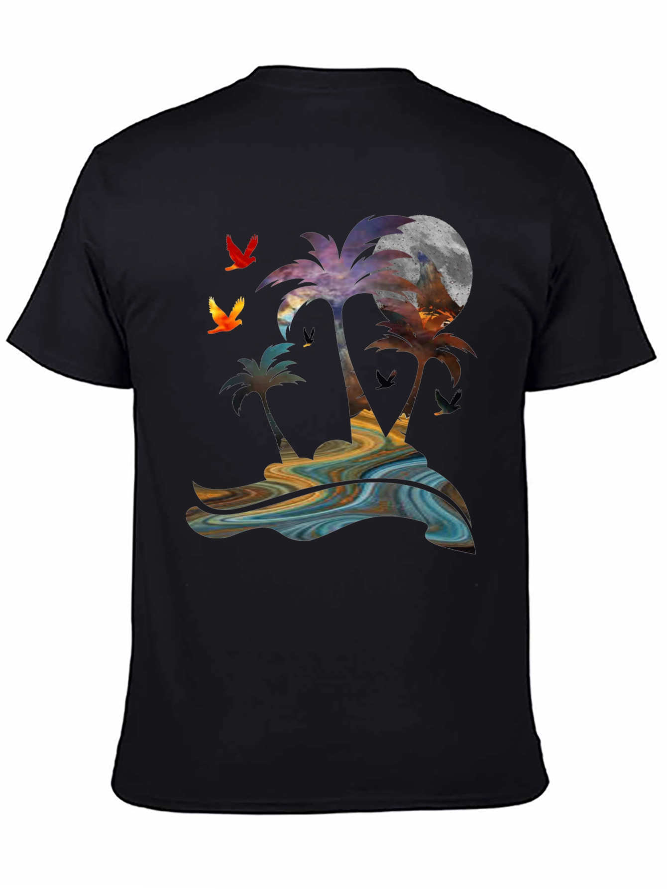 Black Tropical Sunset Palm Tree Graphic T-Shirt view 4