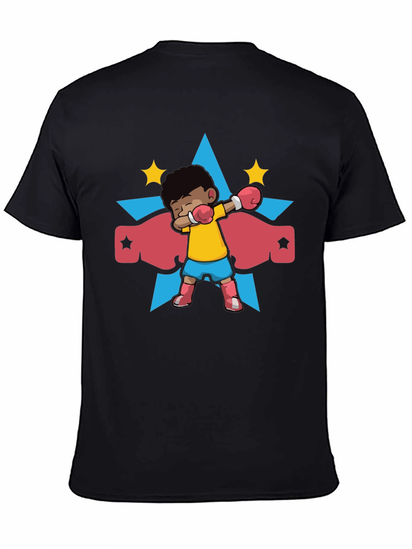 Black Cartoon Boxer Kid Graphic T-Shirt view 4