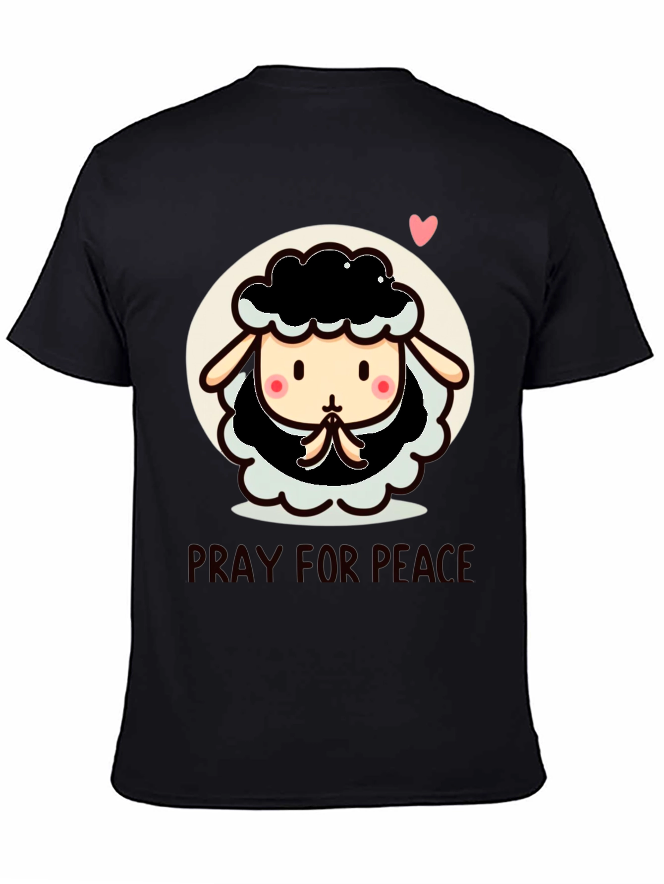 Black Pray for Peace Cartoon Sheep T-Shirt view 4