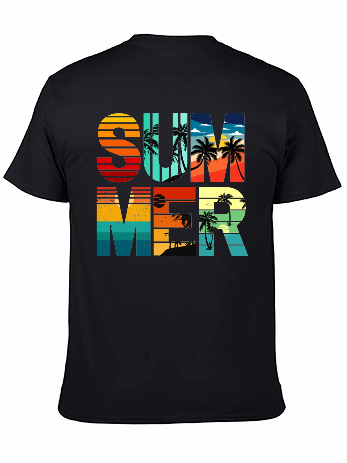 Black Summer Graphic T-Shirt - Retro Palm Tree Design view 4