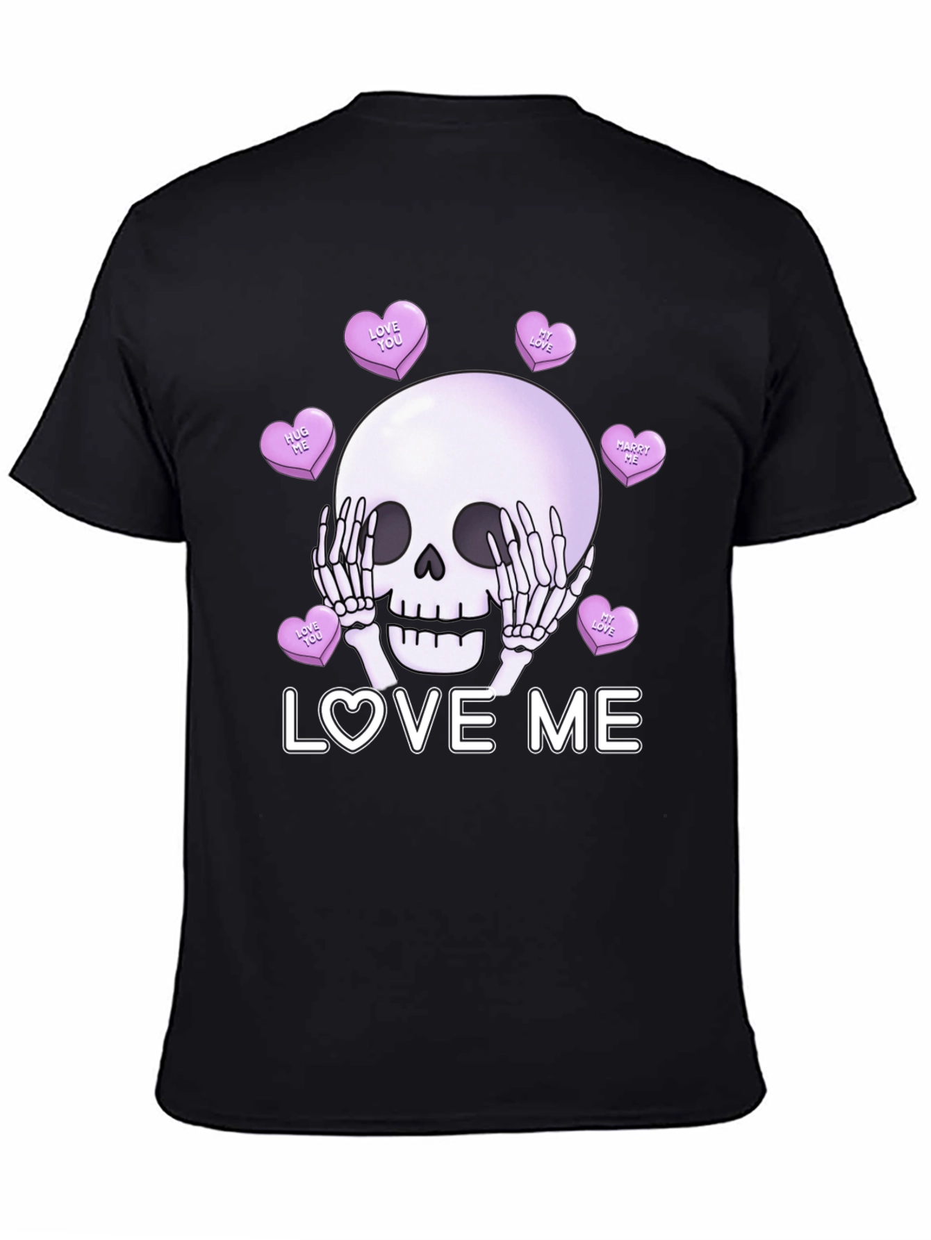 Black Love Me Skull Tee - Valentine's Day Skeleton Shirt view 4