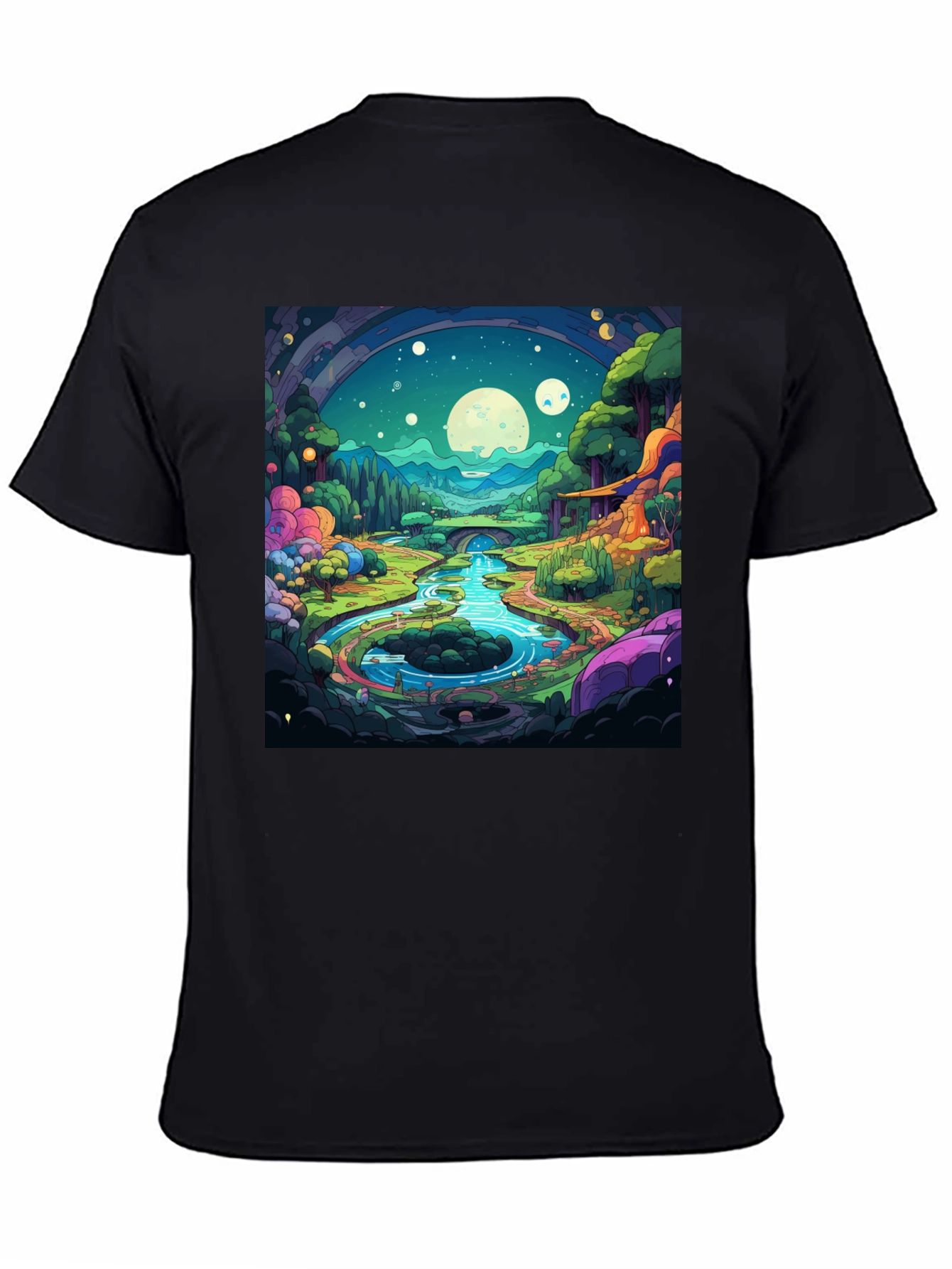 Black Cartoon Landscape Graphic Tee - Black view 4
