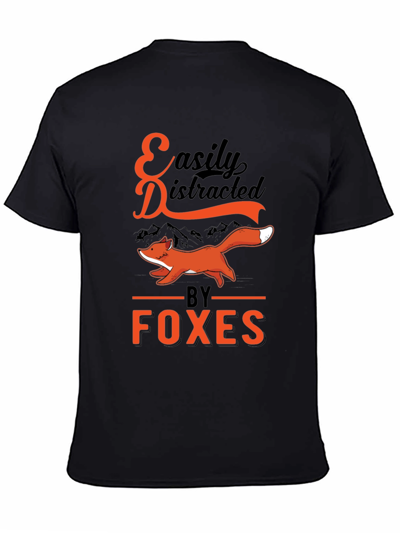 Black Easily Distracted by Foxes T-Shirt view 4