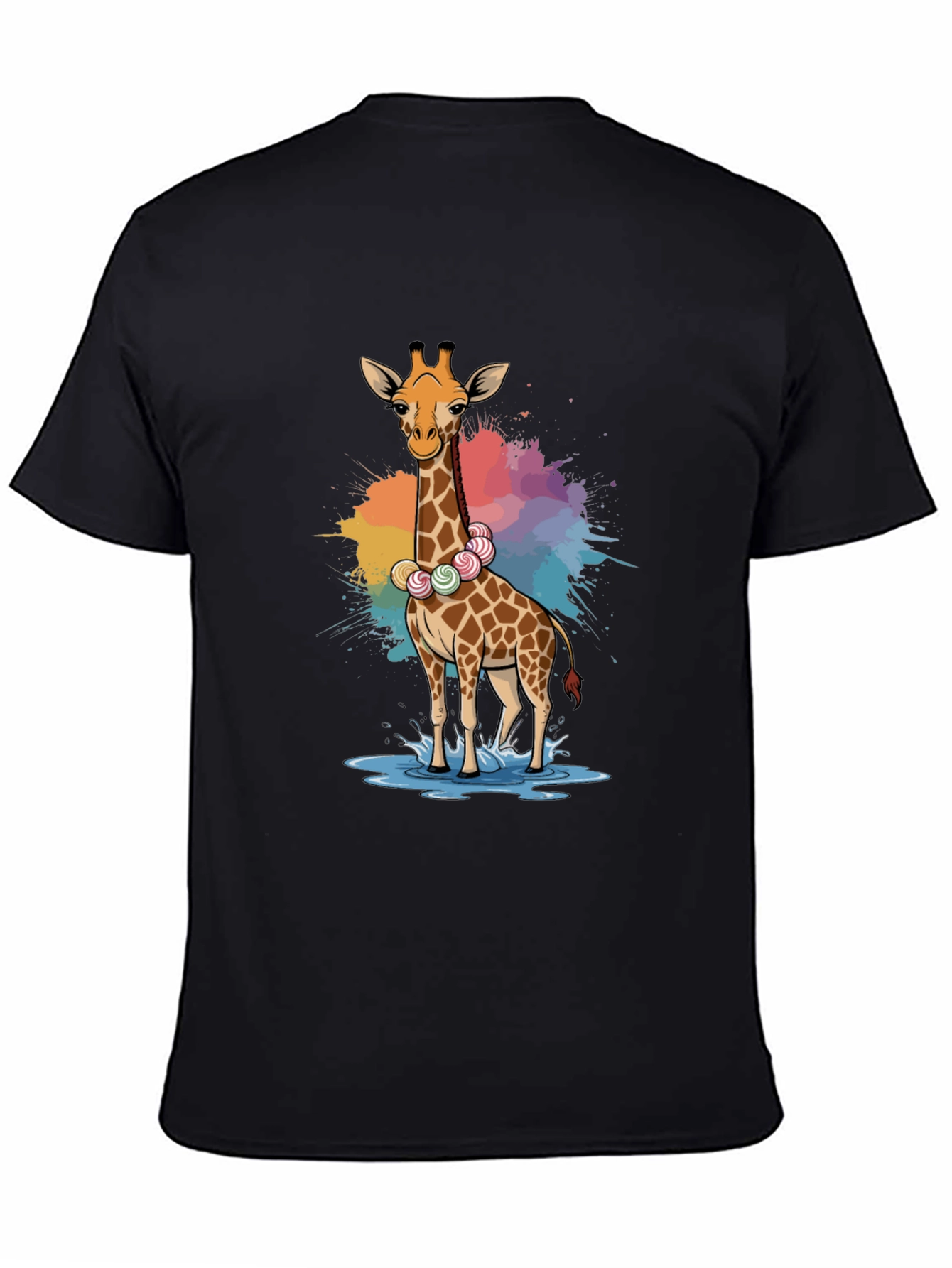 Black Giraffe Candy Lei T-Shirt - Fun Animal Tee view 4