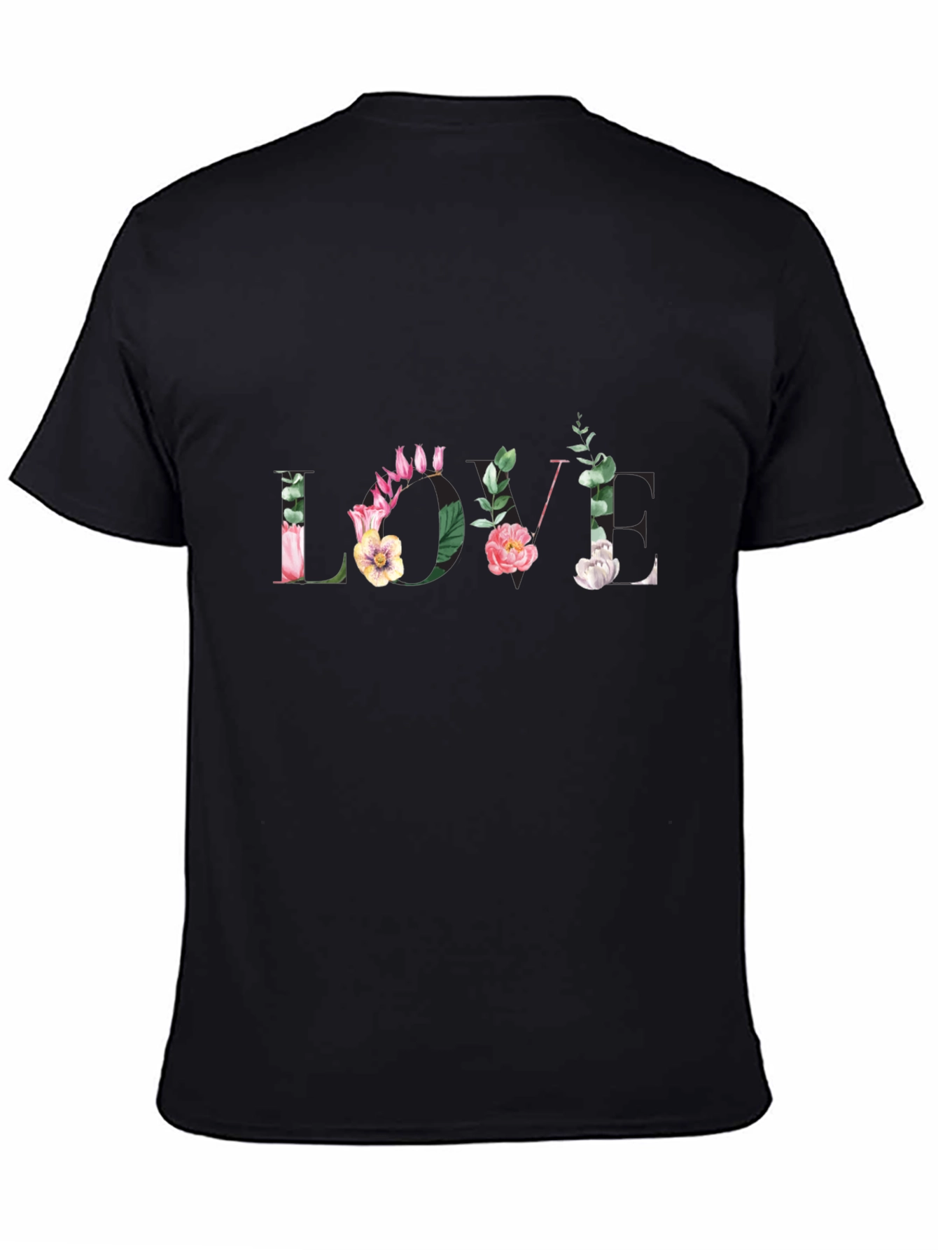 Black Floral LOVE Black T-Shirt view 4