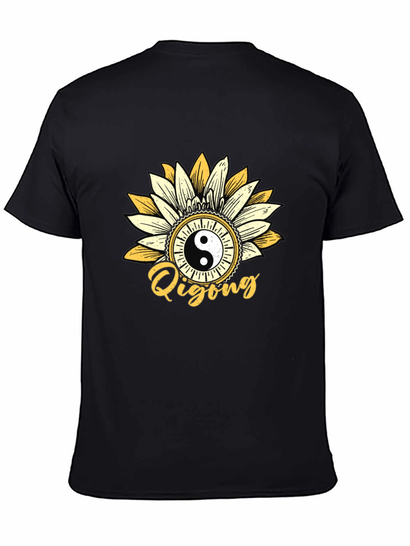 Black Yin Yang Qigong Sunflower Graphic Tee view 4