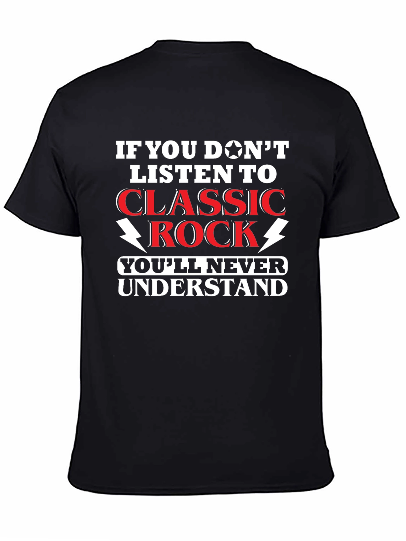 Black Classic Rock Music Fan T-Shirt - Humor Tee view 4