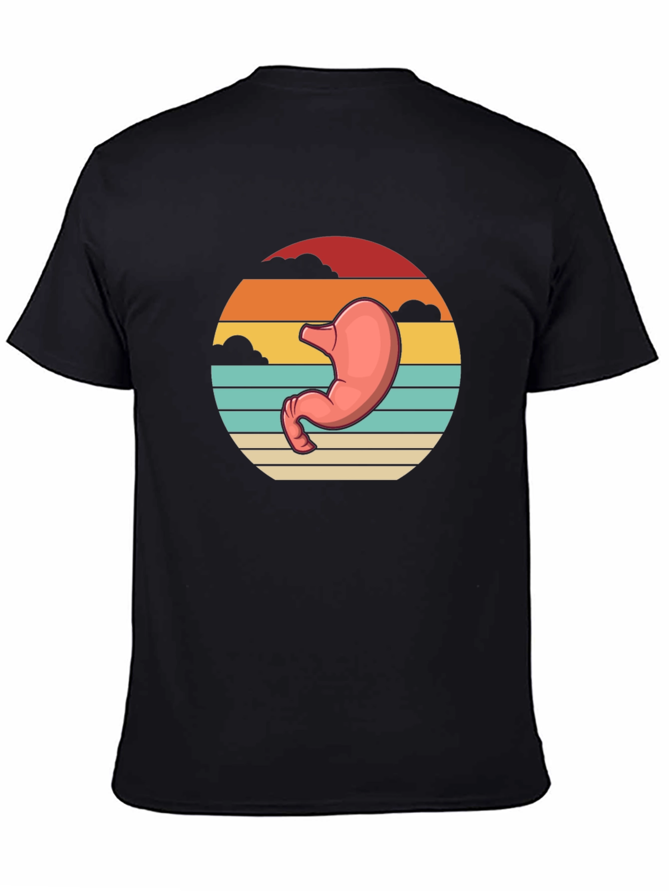 Black Stomach Anatomy Black T-Shirt - Retro Sunset Graphic Tee view 4