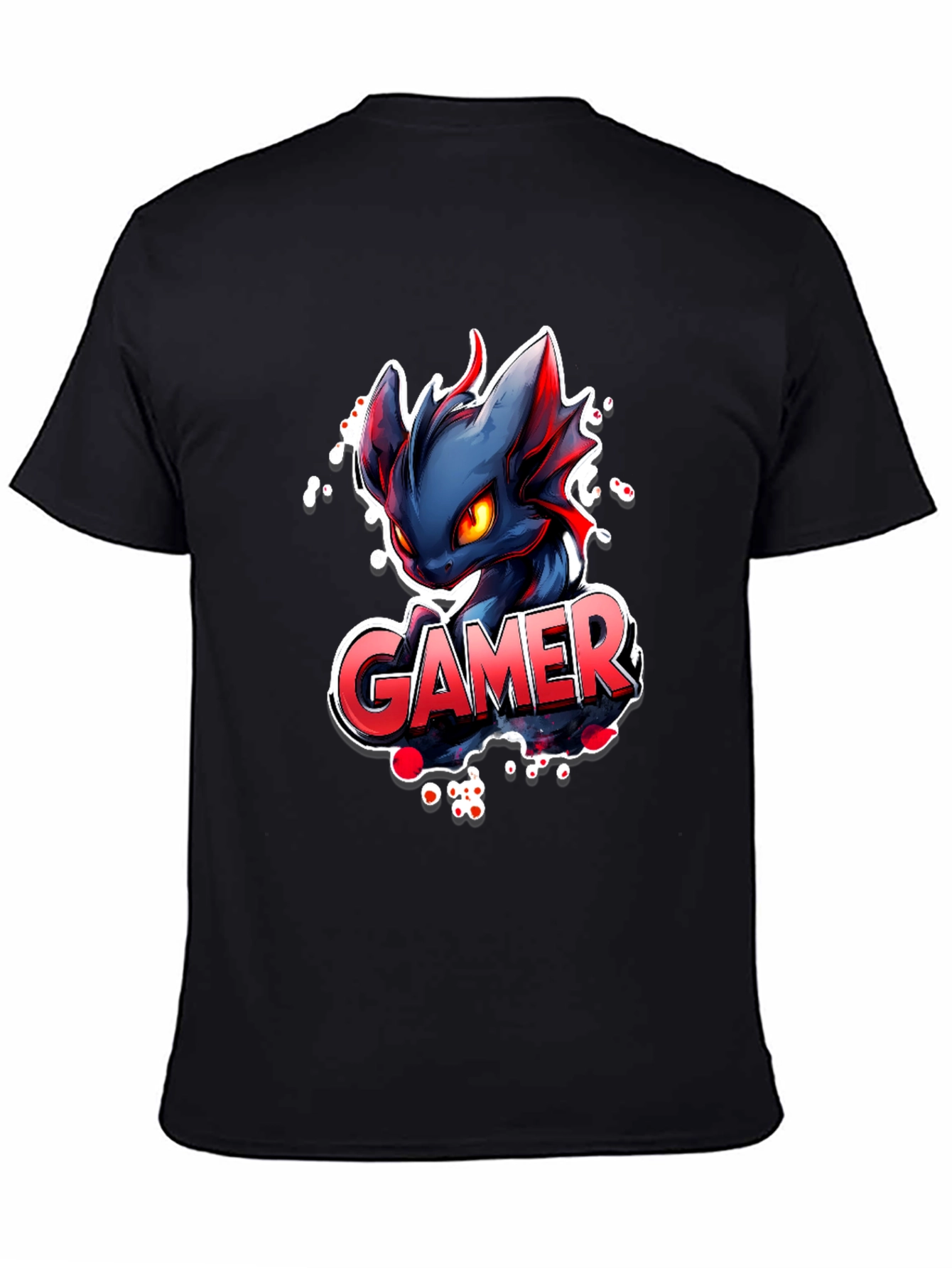Black Gamer Dragon Graphic Tee - Black Cotton T-Shirt view 4