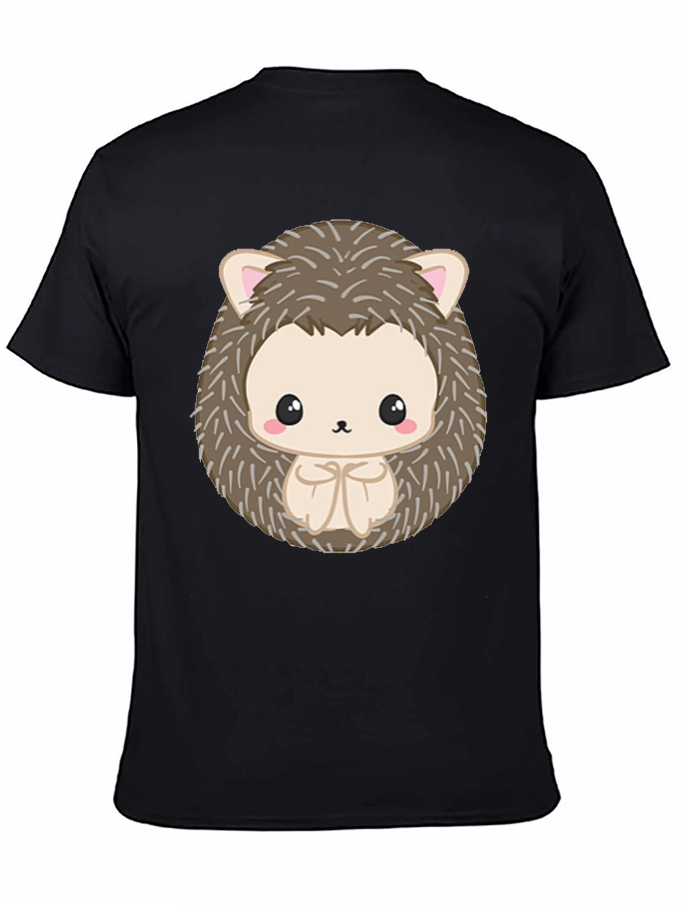 Black Cute Hedgehog Graphic Black T-Shirt view 4