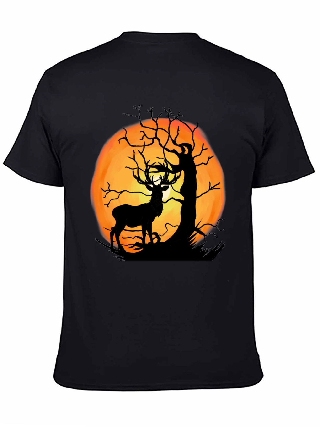 Black Deer Moon Silhouette Graphic Tee - Black Cotton view 4