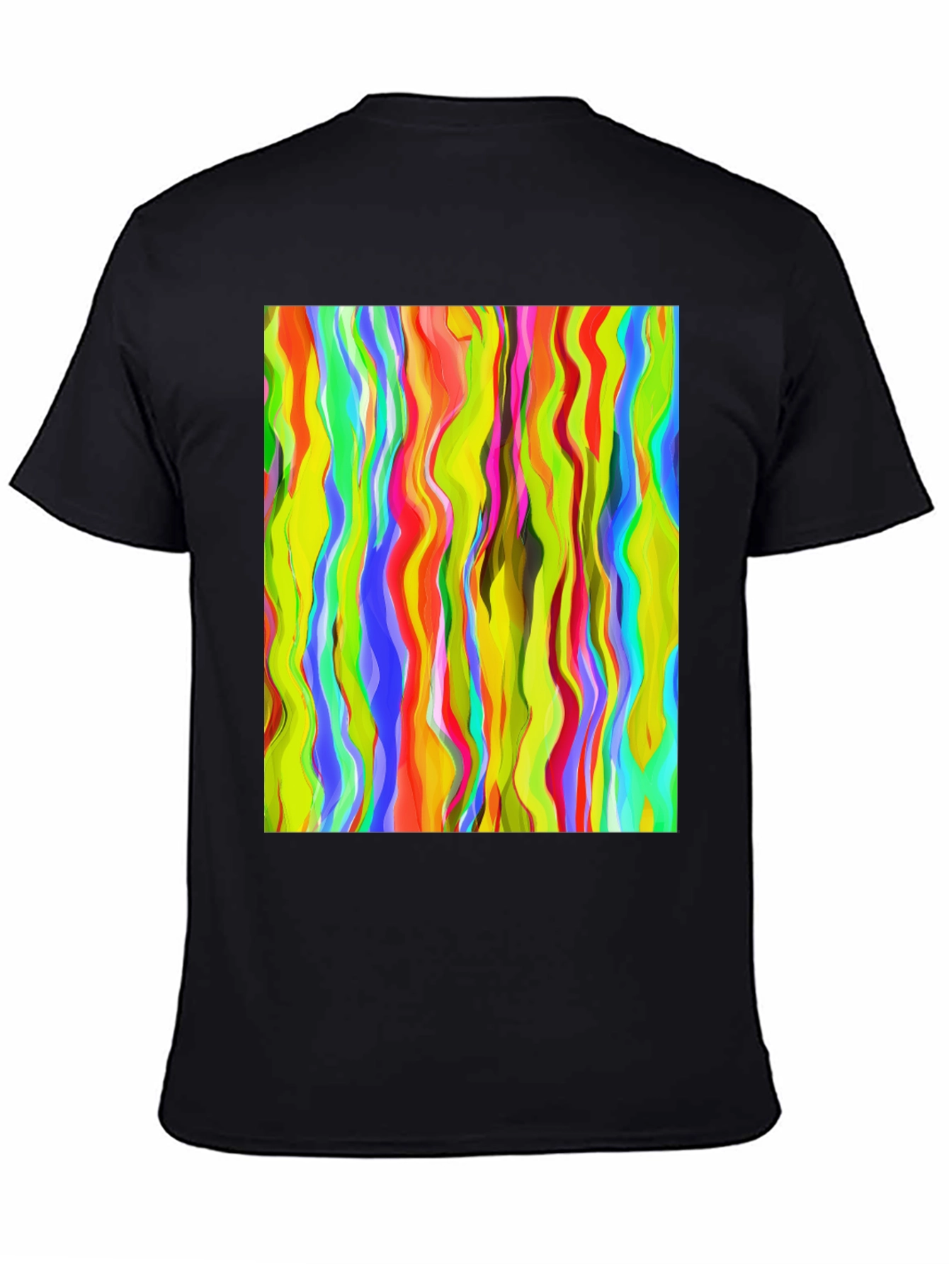 Black Vibrant Abstract Wave Print Black T-Shirt view 4