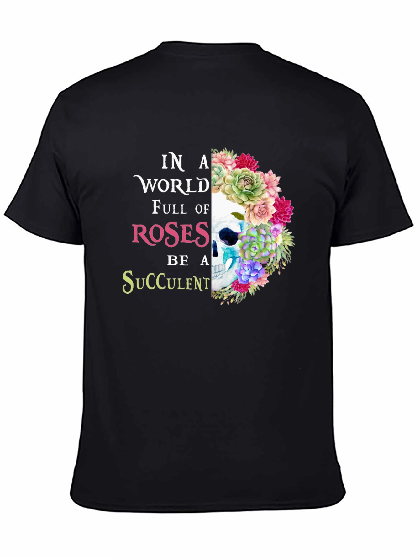 Black Skull Succulent T-Shirt - Floral Skull Tee view 4