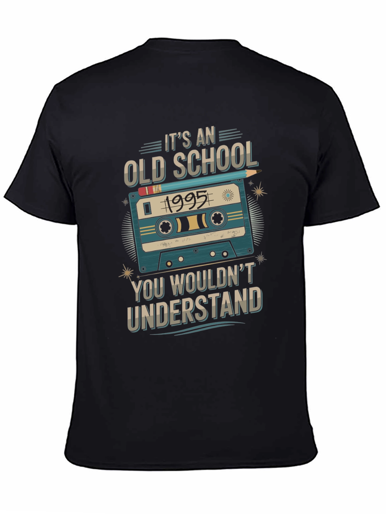 Black Old School 1995 Cassette Tape T-Shirt view 4