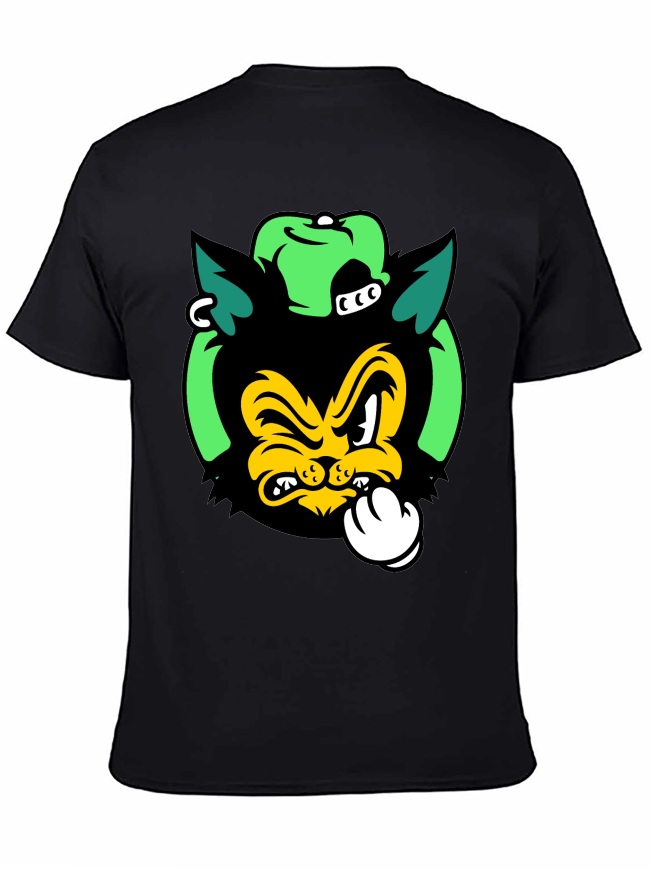Black Cartoon Cat Graphic Print Black T-Shirt view 4