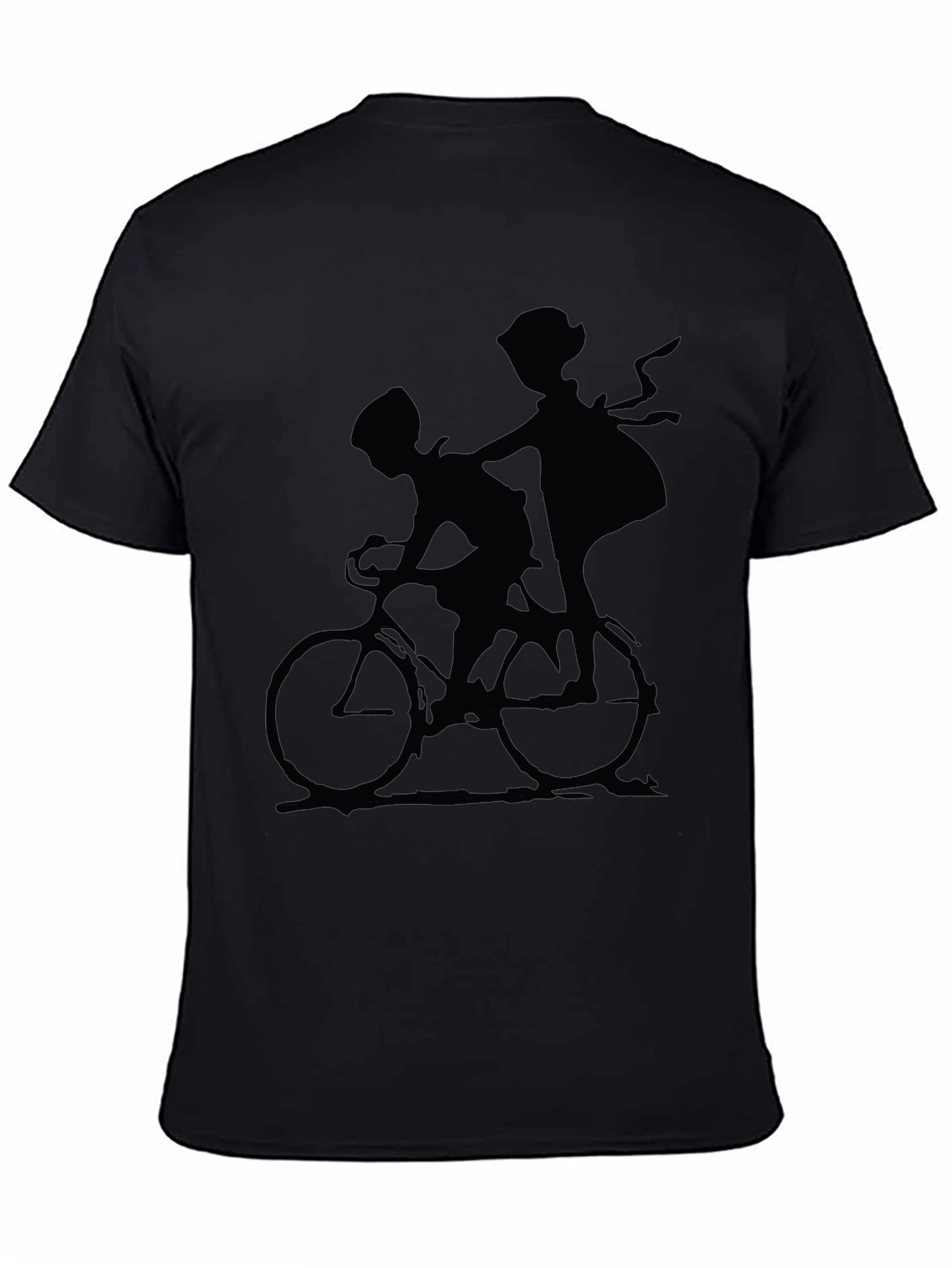 Black Silhouette Bike Ride Graphic Tee - Black Cotton Casual Shirt view 4