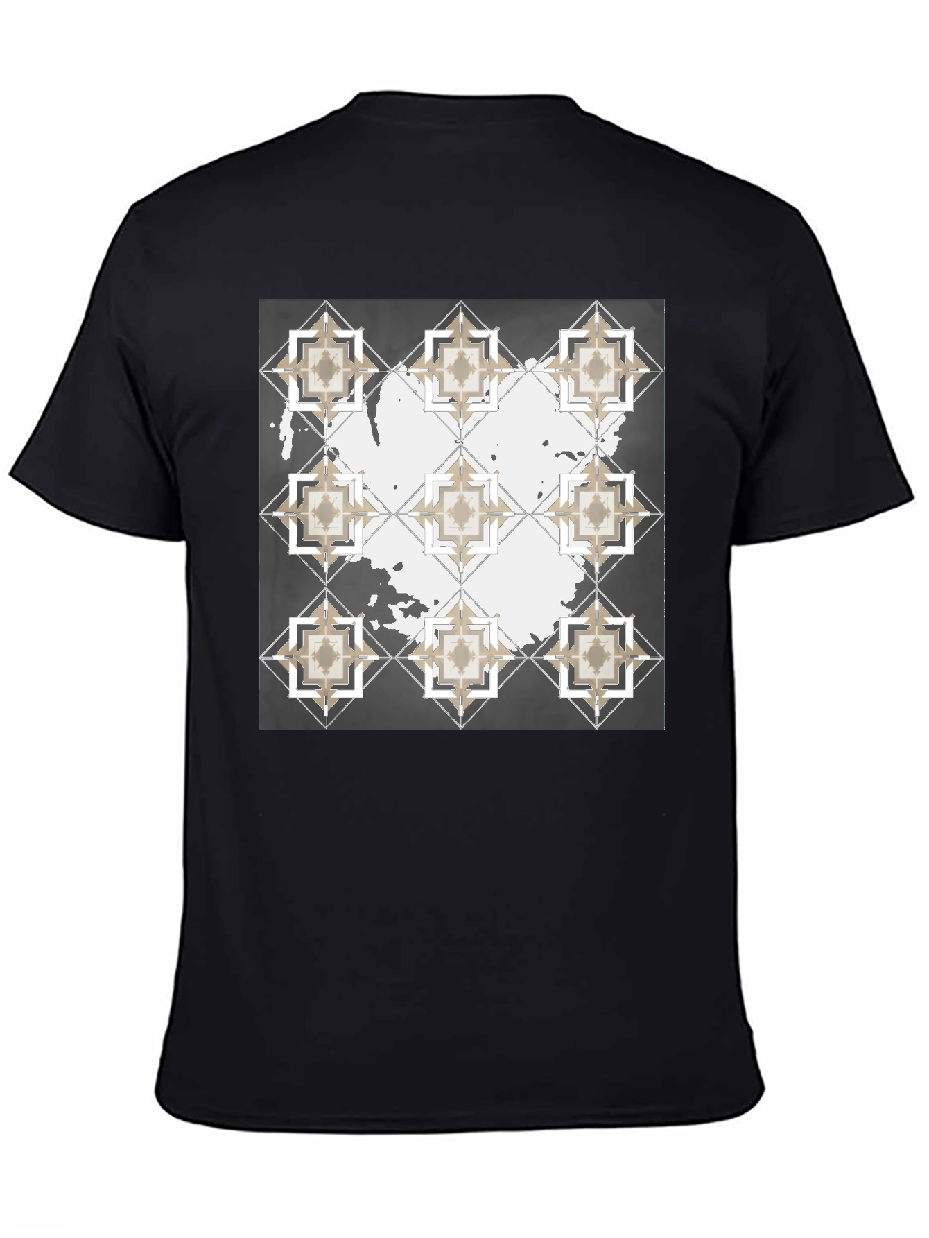 Black Geometric Tile Print Crew Neck T-Shirt view 4