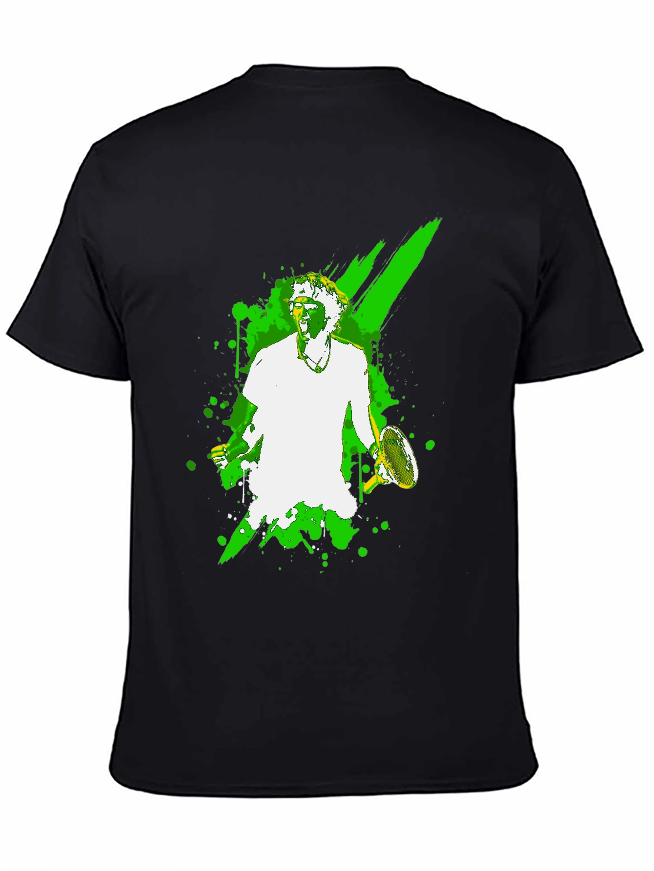 Black Tennis Player Graphic Tee - Black Cotton T-Shirt view 4