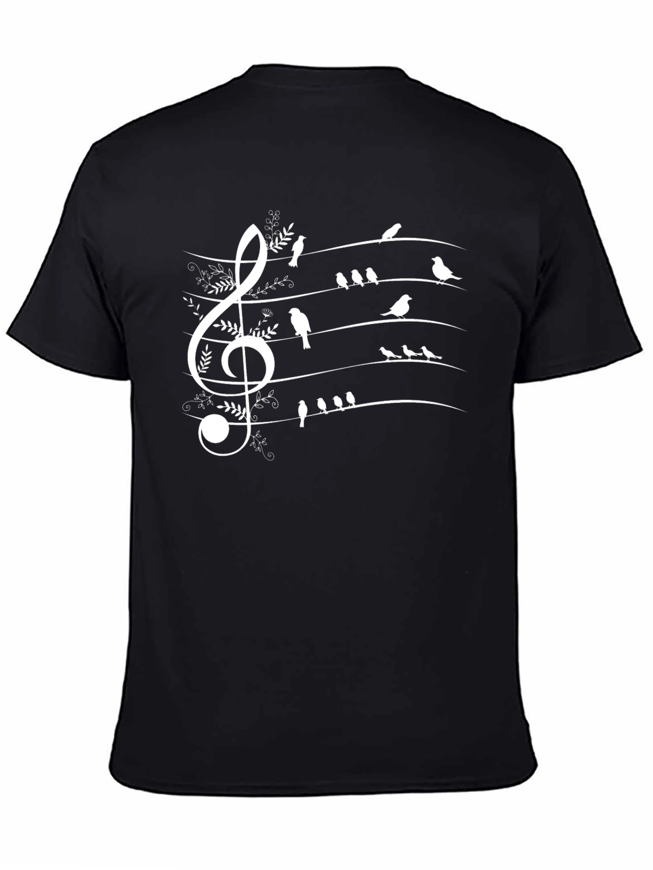Black Musical Birds Staff Graphic T-Shirt - Black view 4