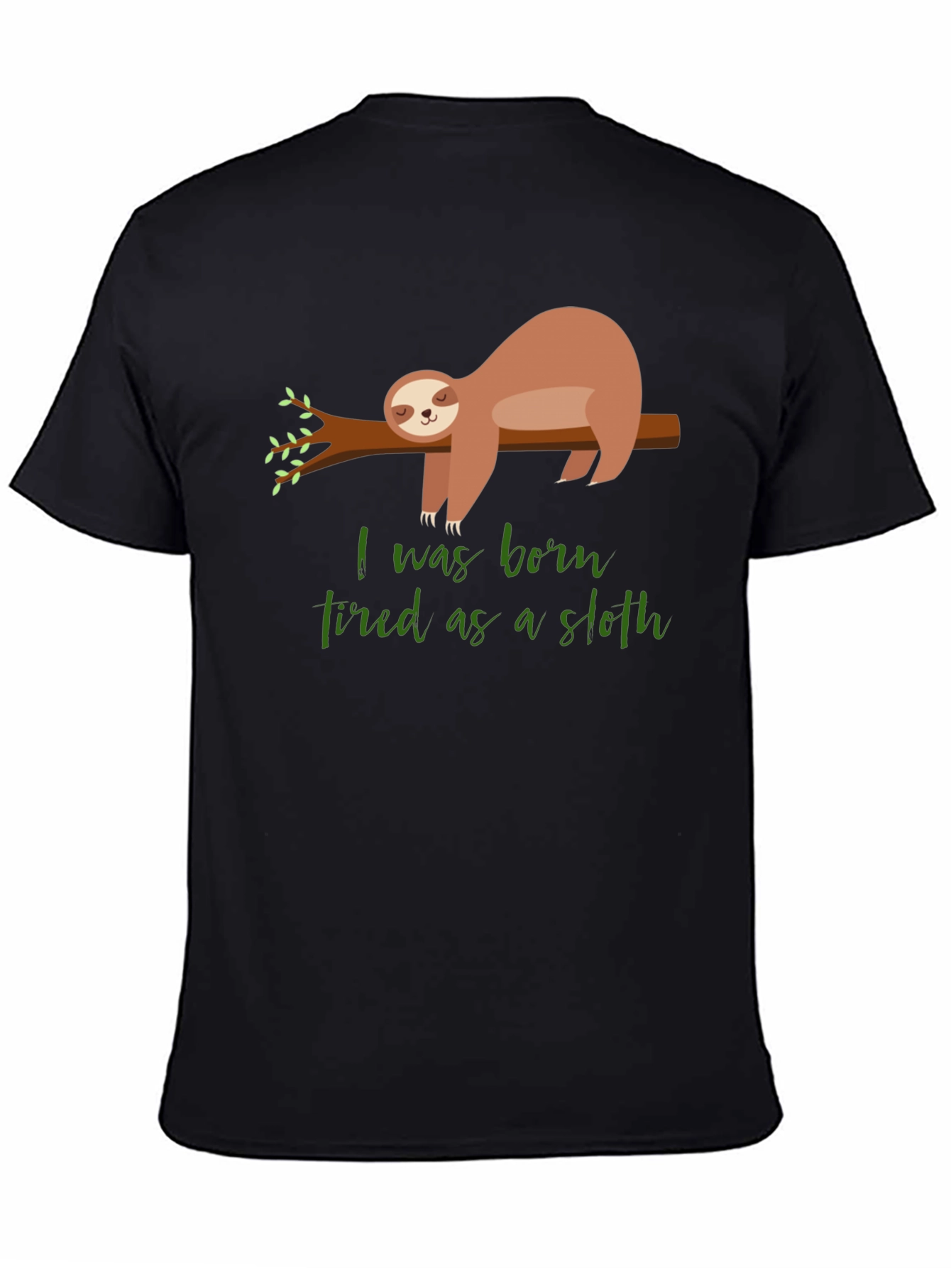 Black Born Tired Sloth Graphic T-Shirt - Unisex Cotton Tee view 4