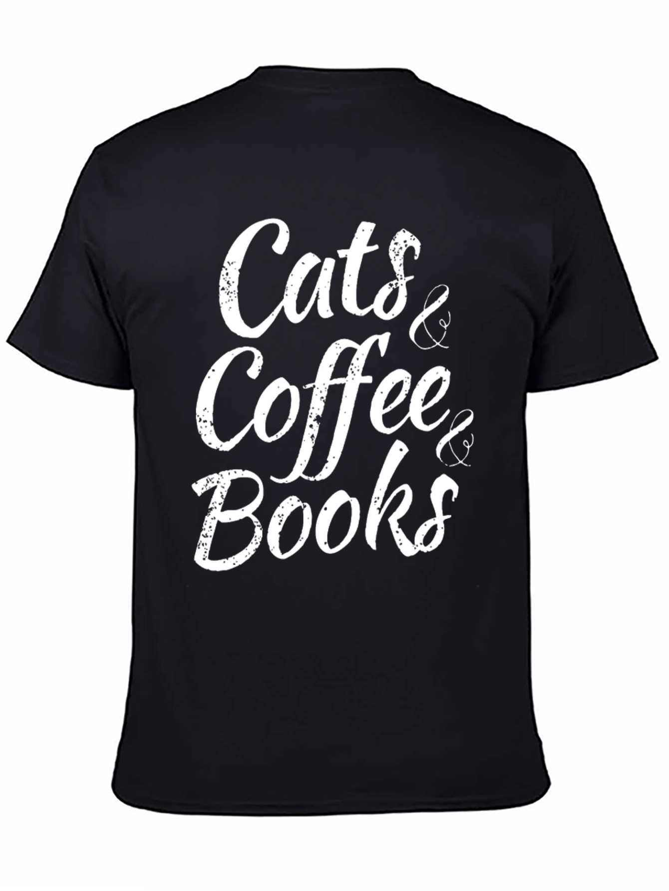 Black Cats, Coffee, Books Black T-Shirt view 4