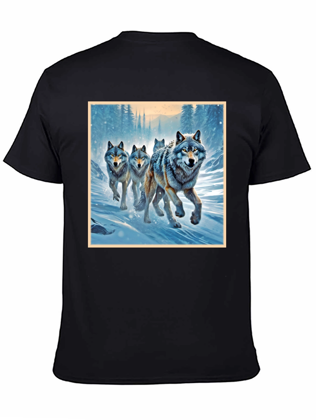 Black Wolf Pack Graphic Tee - Black Cotton Blend Shirt view 4