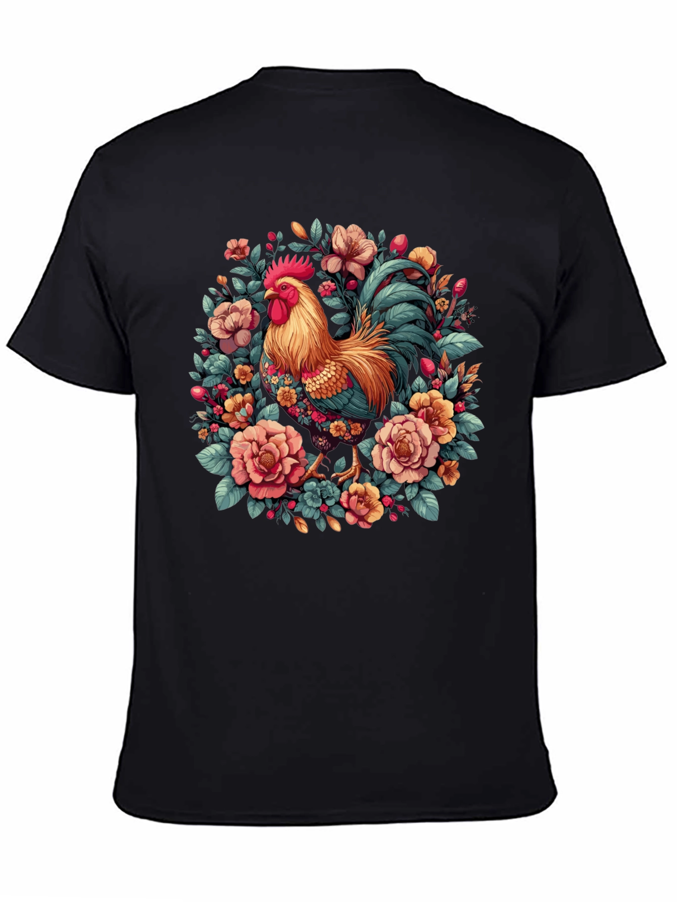 Black Floral Rooster Graphic T-Shirt view 4