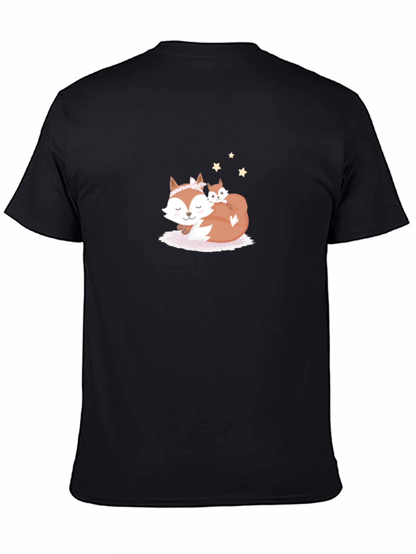 Black Cute Fox Mom & Baby Black T-Shirt view 4