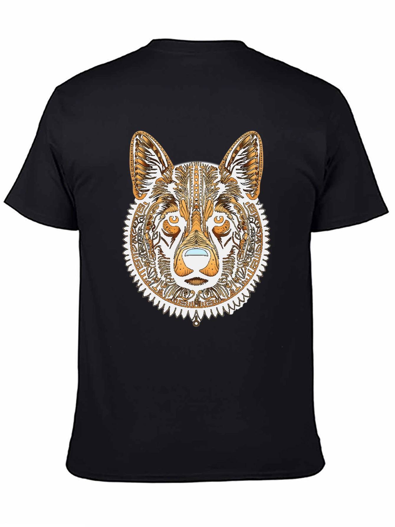 Black Tribal Wolf Graphic Tee - Black Cotton Shirt view 4